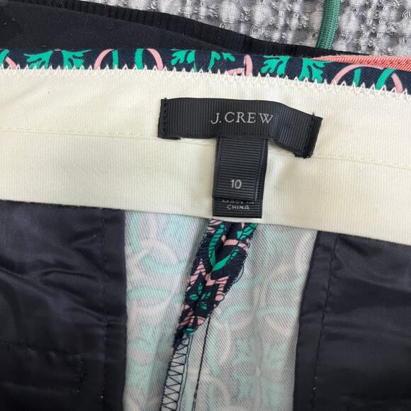 J. Crew Green & Pink Print Campbell Cropped Trouser Pants Size 10 - Picture 2 of 3
